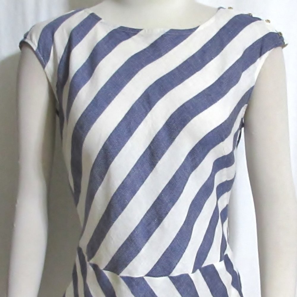 NEW Womens Ladies TALBOTS Denim Blue & White Stripe Washable Linen Top 6